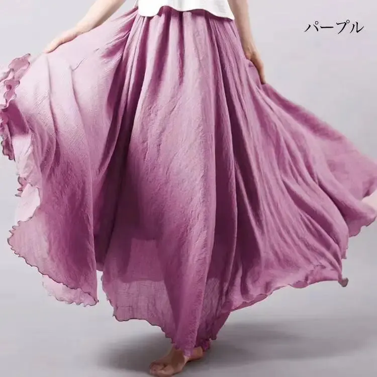 28-Color Literary Cotton Linen skirt Elastic Waist A-line Skirt Solid Color Timeless, Classic Style Women Long Skirts