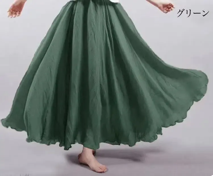 28-Color Literary Cotton Linen skirt Elastic Waist A-line Skirt Solid Color Timeless, Classic Style Women Long Skirts