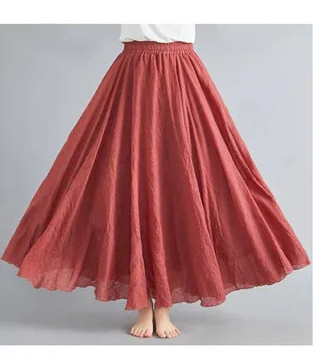 28-Color Literary Cotton Linen skirt Elastic Waist A-line Skirt Solid Color Timeless, Classic Style Women Long Skirts