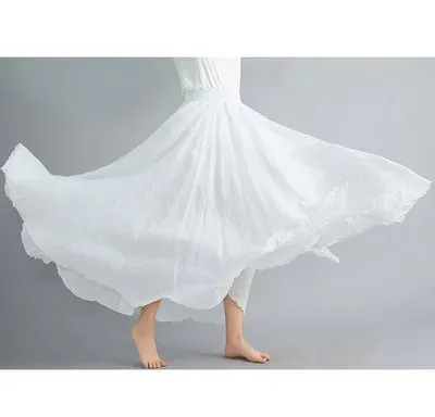 28-Color Literary Cotton Linen skirt Elastic Waist A-line Skirt Solid Color Timeless, Classic Style Women Long Skirts