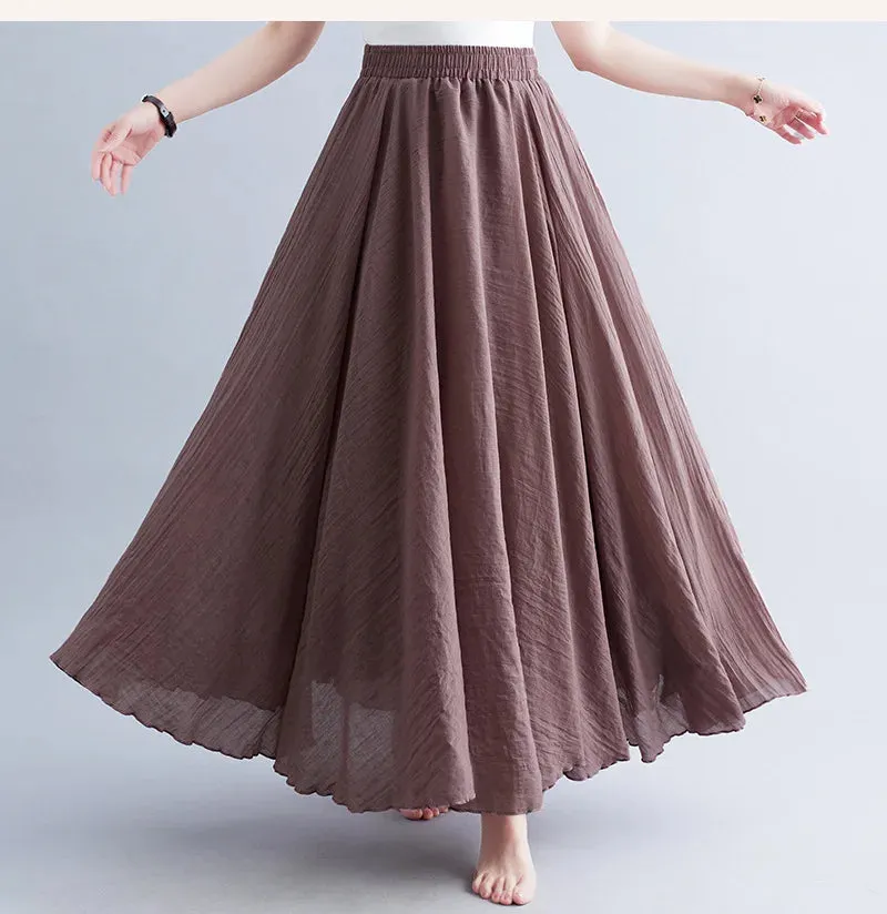 28-Color Literary Cotton Linen skirt Elastic Waist A-line Skirt Solid Color Timeless, Classic Style Women Long Skirts