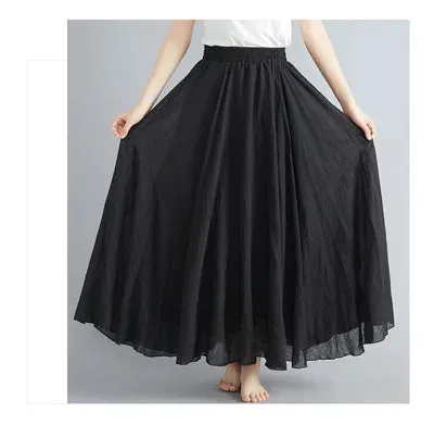 28-Color Literary Cotton Linen skirt Elastic Waist A-line Skirt Solid Color Timeless, Classic Style Women Long Skirts