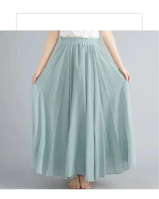 28-Color Literary Cotton Linen skirt Elastic Waist A-line Skirt Solid Color Timeless, Classic Style Women Long Skirts