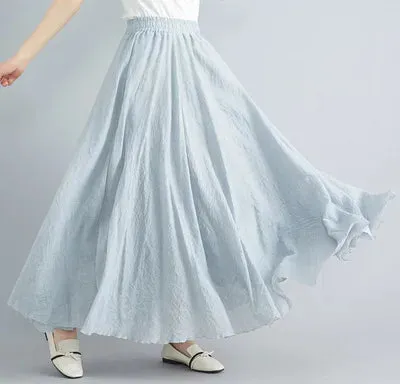 28-Color Literary Cotton Linen skirt Elastic Waist A-line Skirt Solid Color Timeless, Classic Style Women Long Skirts