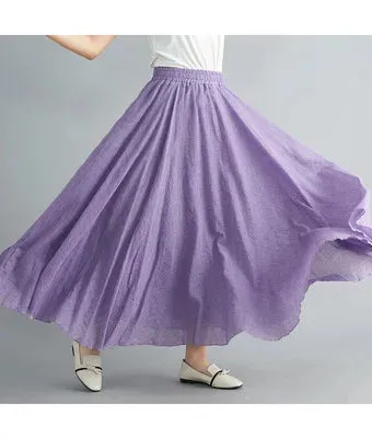 28-Color Literary Cotton Linen skirt Elastic Waist A-line Skirt Solid Color Timeless, Classic Style Women Long Skirts