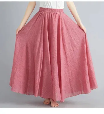 28-Color Literary Cotton Linen skirt Elastic Waist A-line Skirt Solid Color Timeless, Classic Style Women Long Skirts