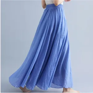 28-Color Literary Cotton Linen skirt Elastic Waist A-line Skirt Solid Color Timeless, Classic Style Women Long Skirts