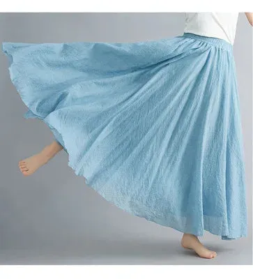 28-Color Literary Cotton Linen skirt Elastic Waist A-line Skirt Solid Color Timeless, Classic Style Women Long Skirts