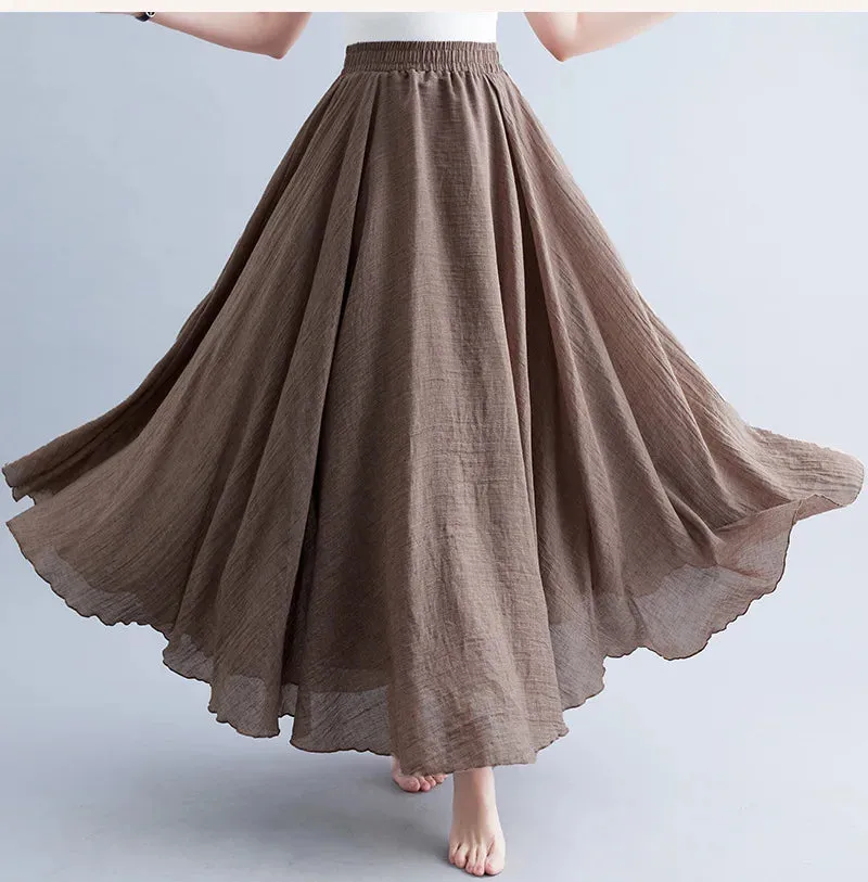 28-Color Literary Cotton Linen skirt Elastic Waist A-line Skirt Solid Color Timeless, Classic Style Women Long Skirts
