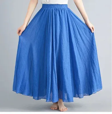 28-Color Literary Cotton Linen skirt Elastic Waist A-line Skirt Solid Color Timeless, Classic Style Women Long Skirts