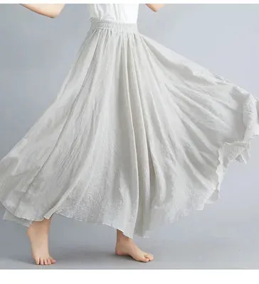 28-Color Literary Cotton Linen skirt Elastic Waist A-line Skirt Solid Color Timeless, Classic Style Women Long Skirts