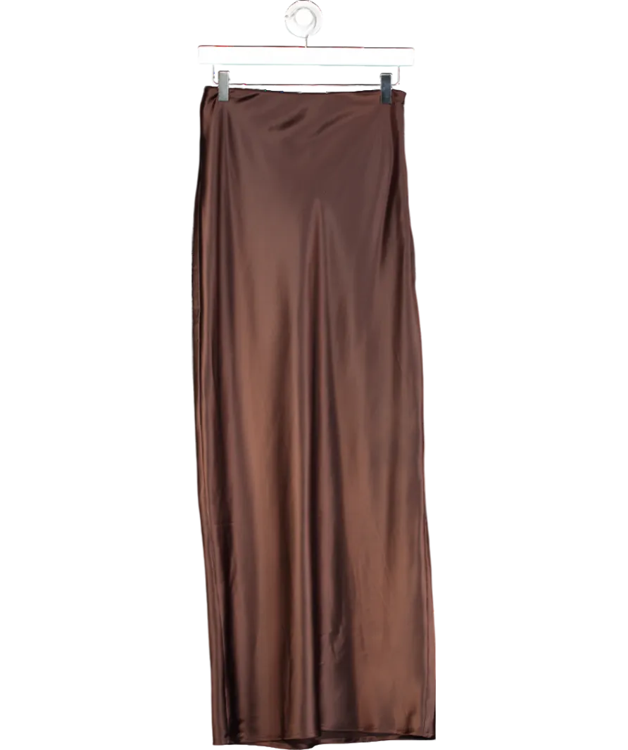4th & Reckless Brown Dara Satin Maxi Skirt UK 6
