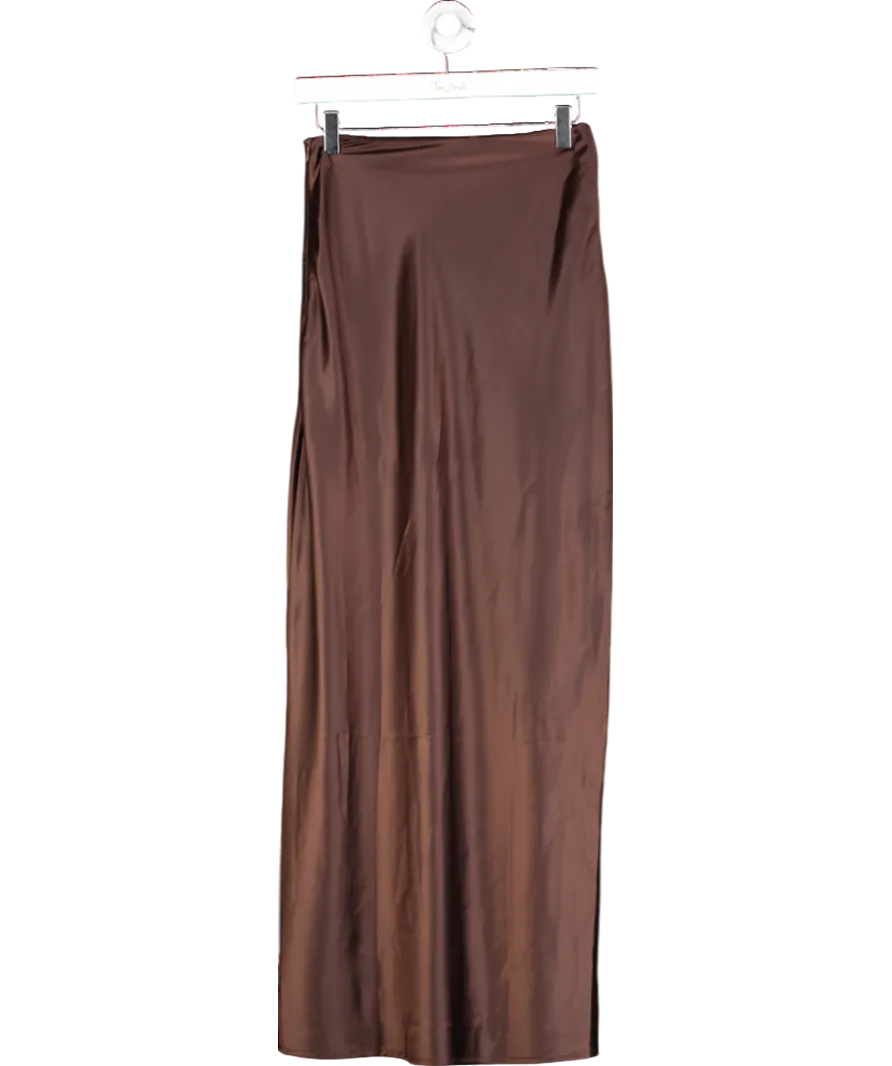 4th & Reckless Brown Dara Satin Maxi Skirt UK 6
