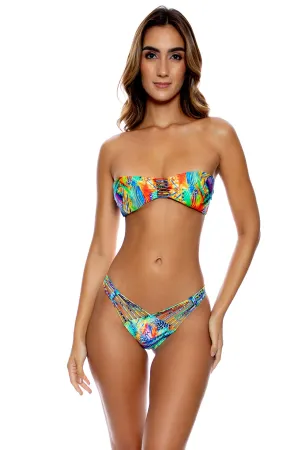 AGUA DE FUEGO - Multi Strings Bandeau Top & Strappy Ruched Back Bottom • Multicolor