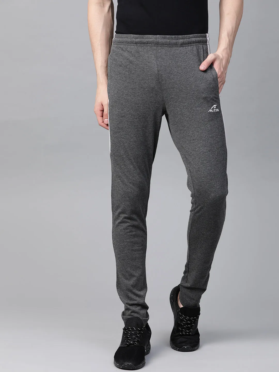 Alcis Men Charcoal Grey Solid Track Pants