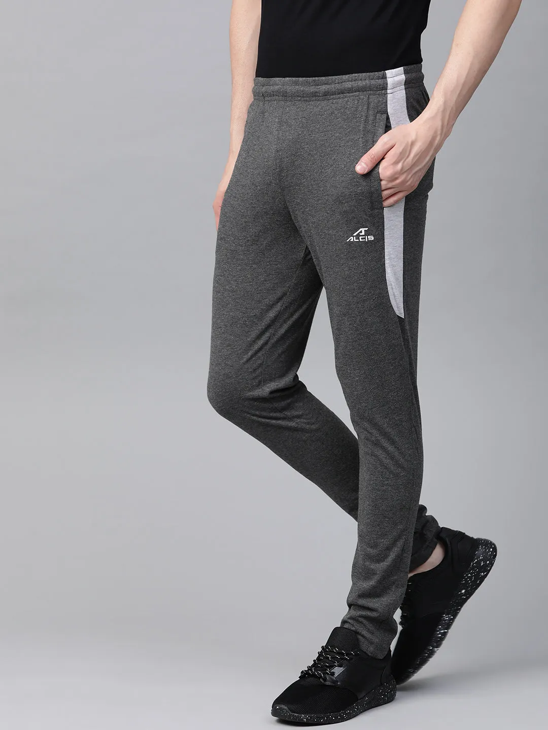 Alcis Men Charcoal Grey Solid Track Pants