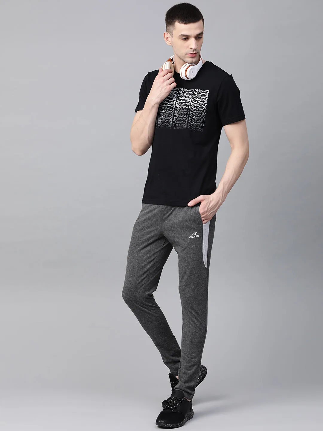 Alcis Men Charcoal Grey Solid Track Pants
