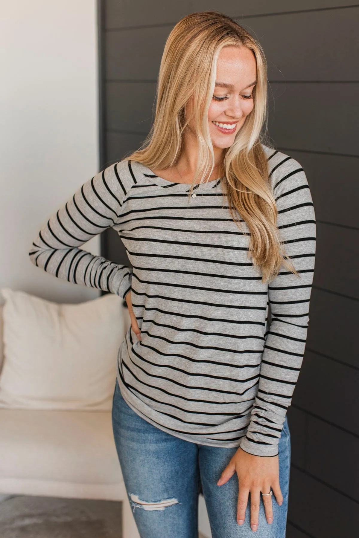 All That Really Matters Ruched Top- Heather Grey & Black