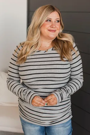 All That Really Matters Ruched Top- Heather Grey & Black