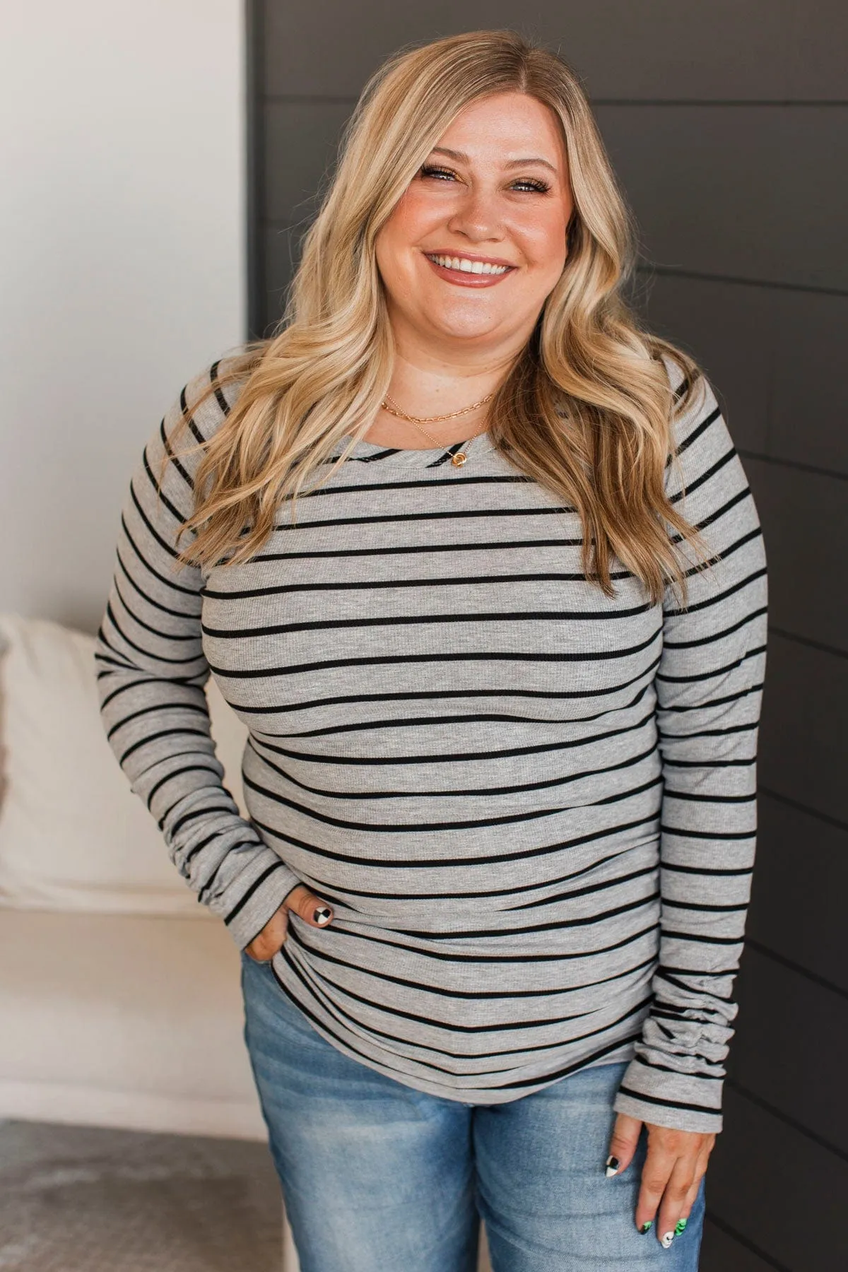 All That Really Matters Ruched Top- Heather Grey & Black