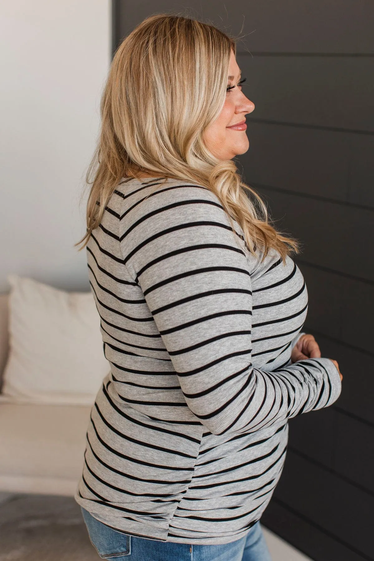 All That Really Matters Ruched Top- Heather Grey & Black