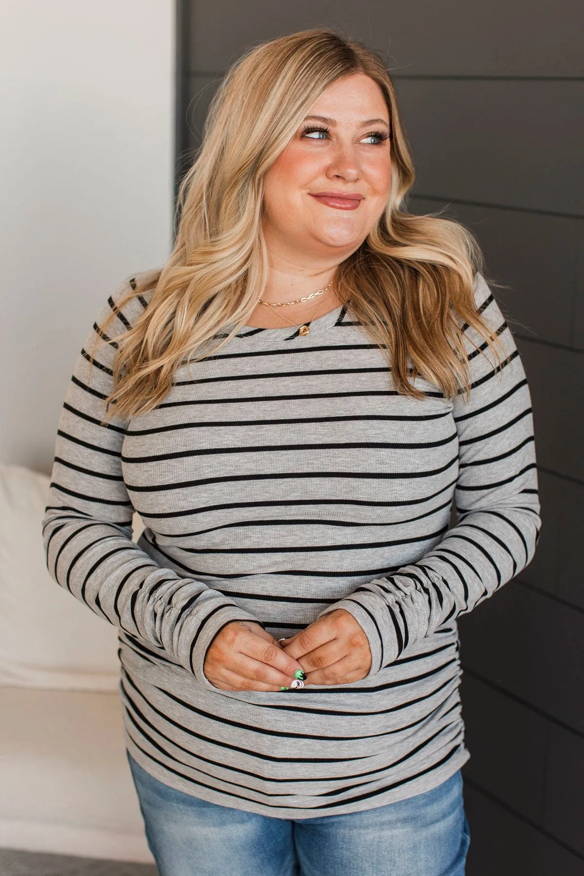All That Really Matters Ruched Top- Heather Grey & Black