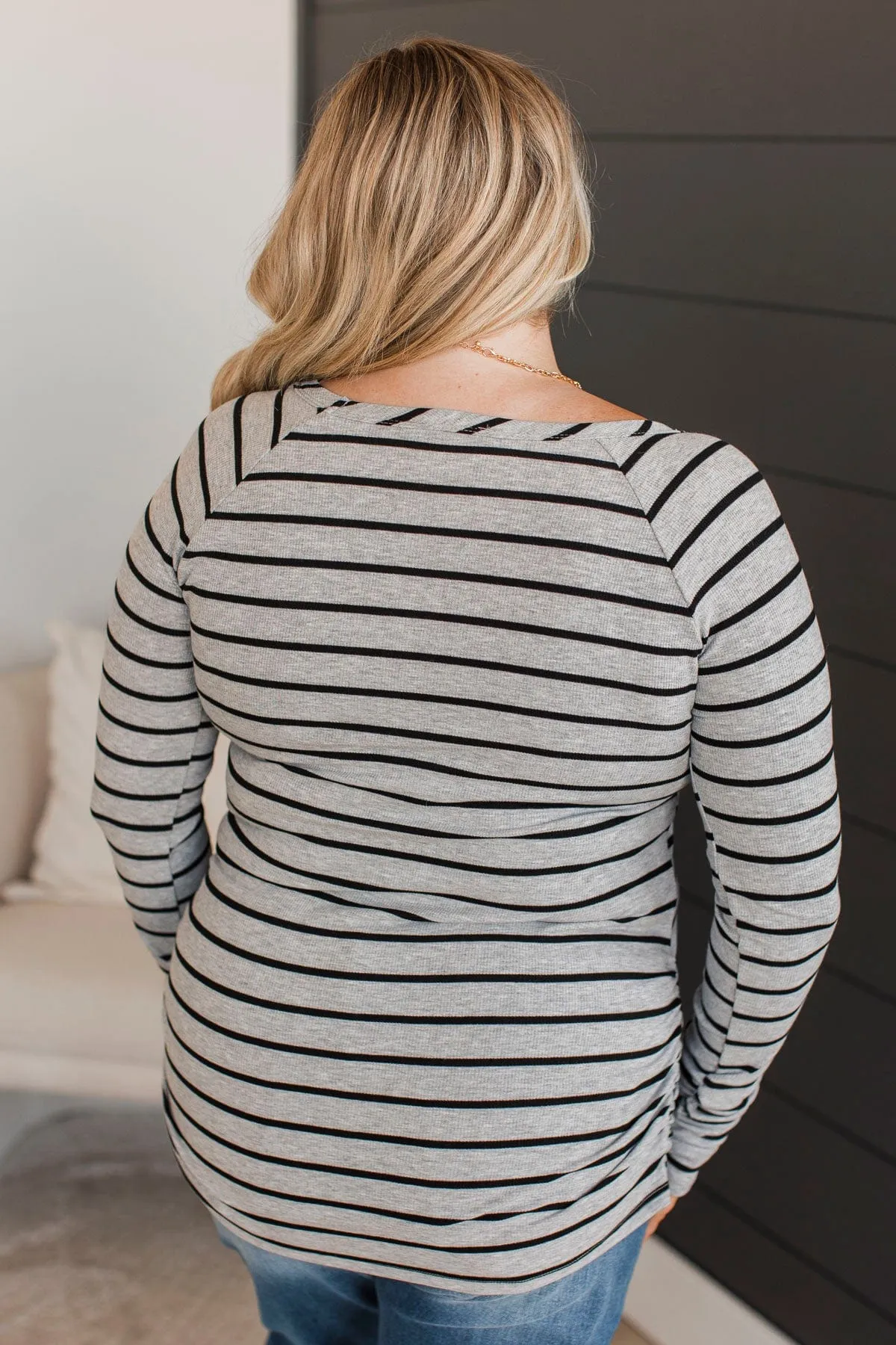All That Really Matters Ruched Top- Heather Grey & Black