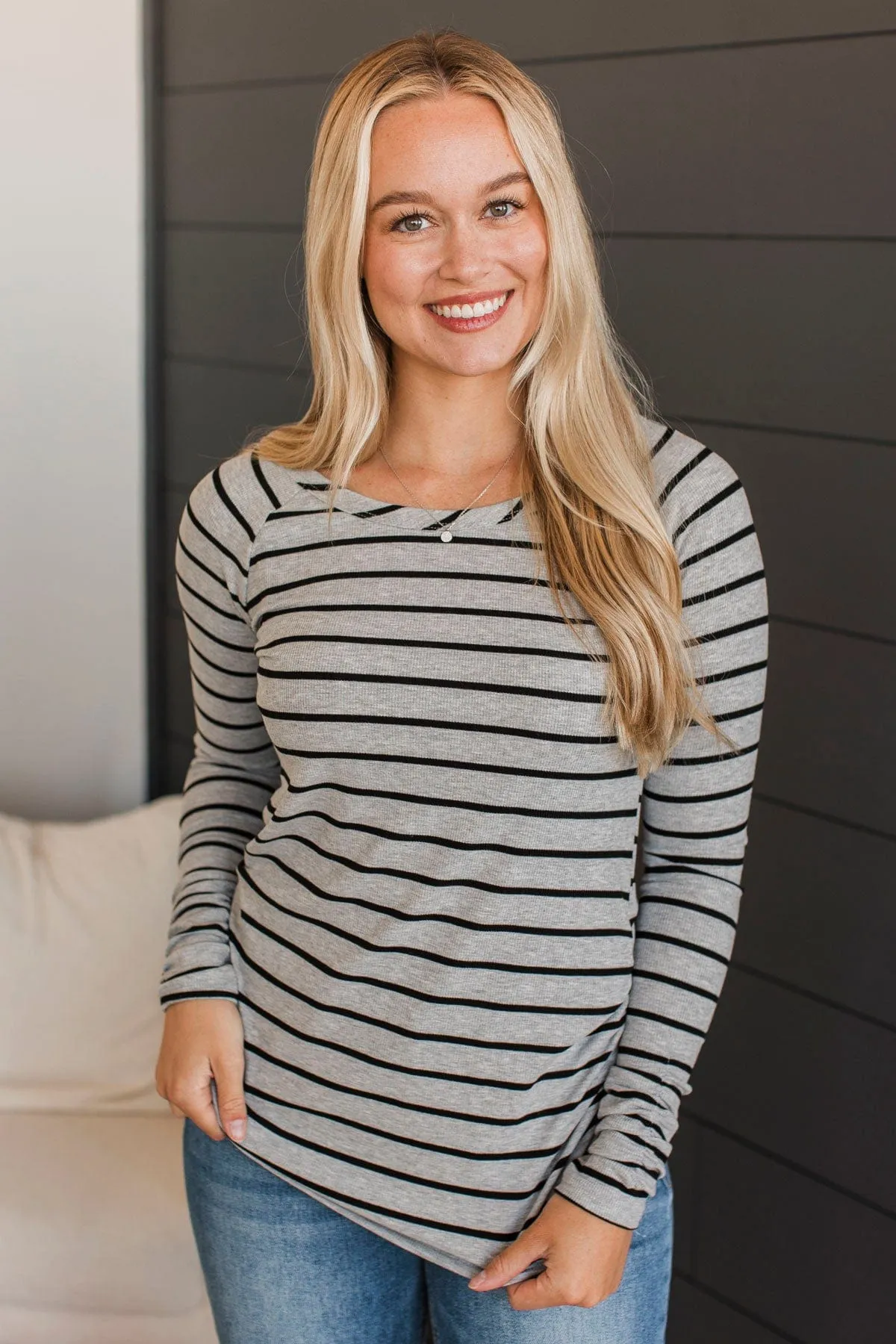 All That Really Matters Ruched Top- Heather Grey & Black