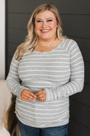 All That Really Matters Ruched Top- Heather Grey & Off-White