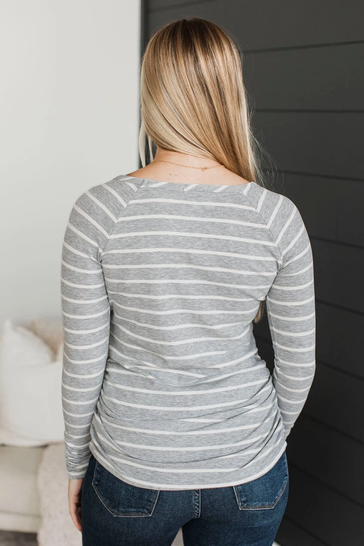 All That Really Matters Ruched Top- Heather Grey & Off-White