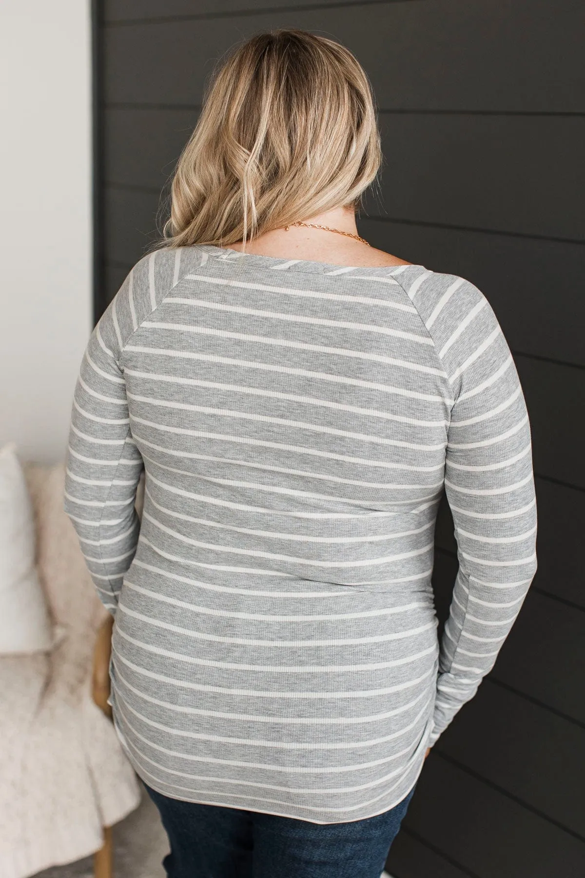 All That Really Matters Ruched Top- Heather Grey & Off-White
