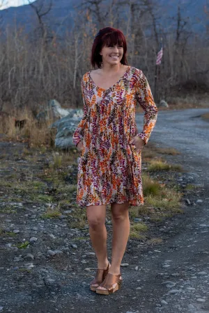 All The Pretty Flowers Knee Length Dress in Taupe Rust