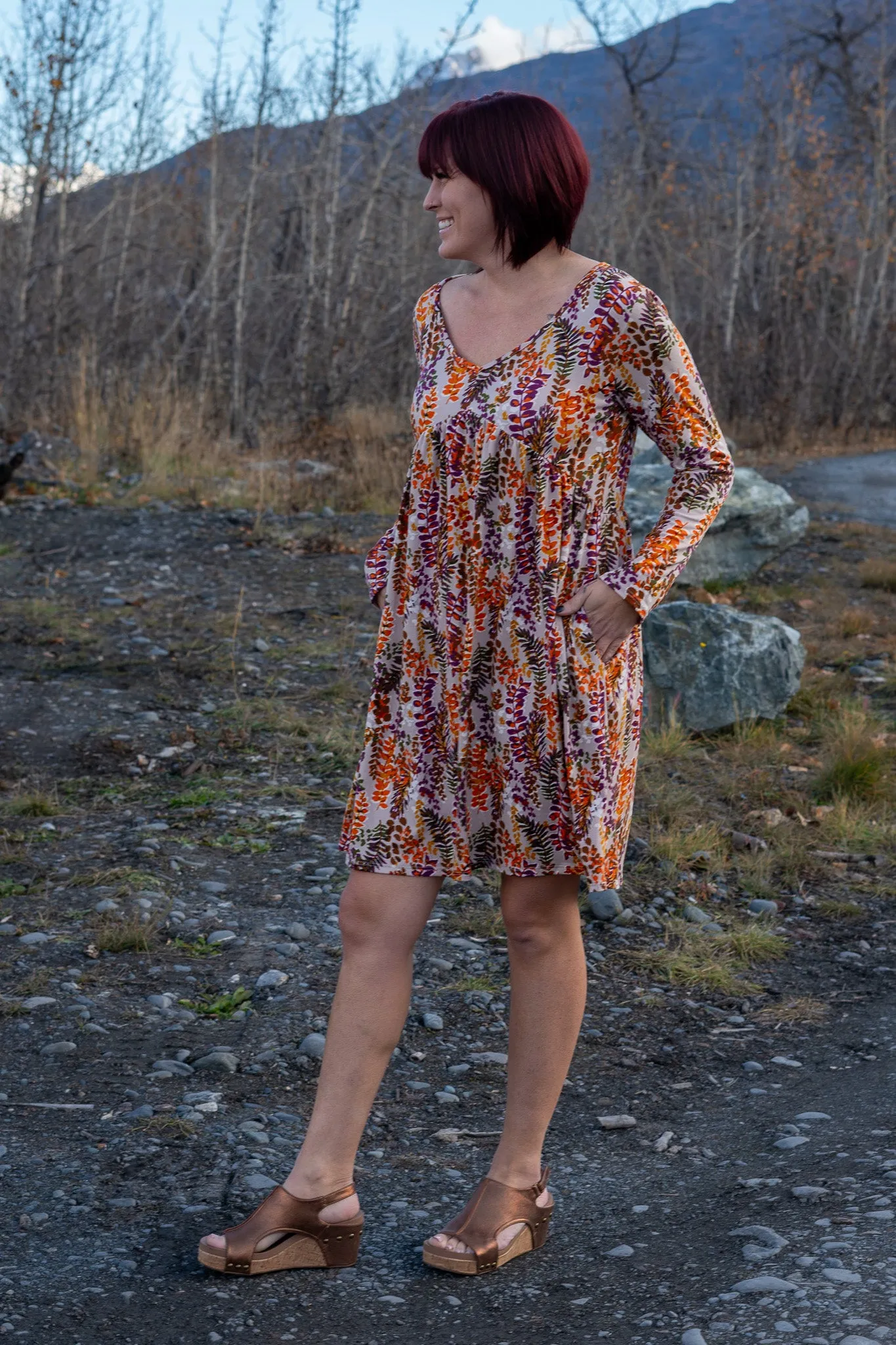 All The Pretty Flowers Knee Length Dress in Taupe Rust