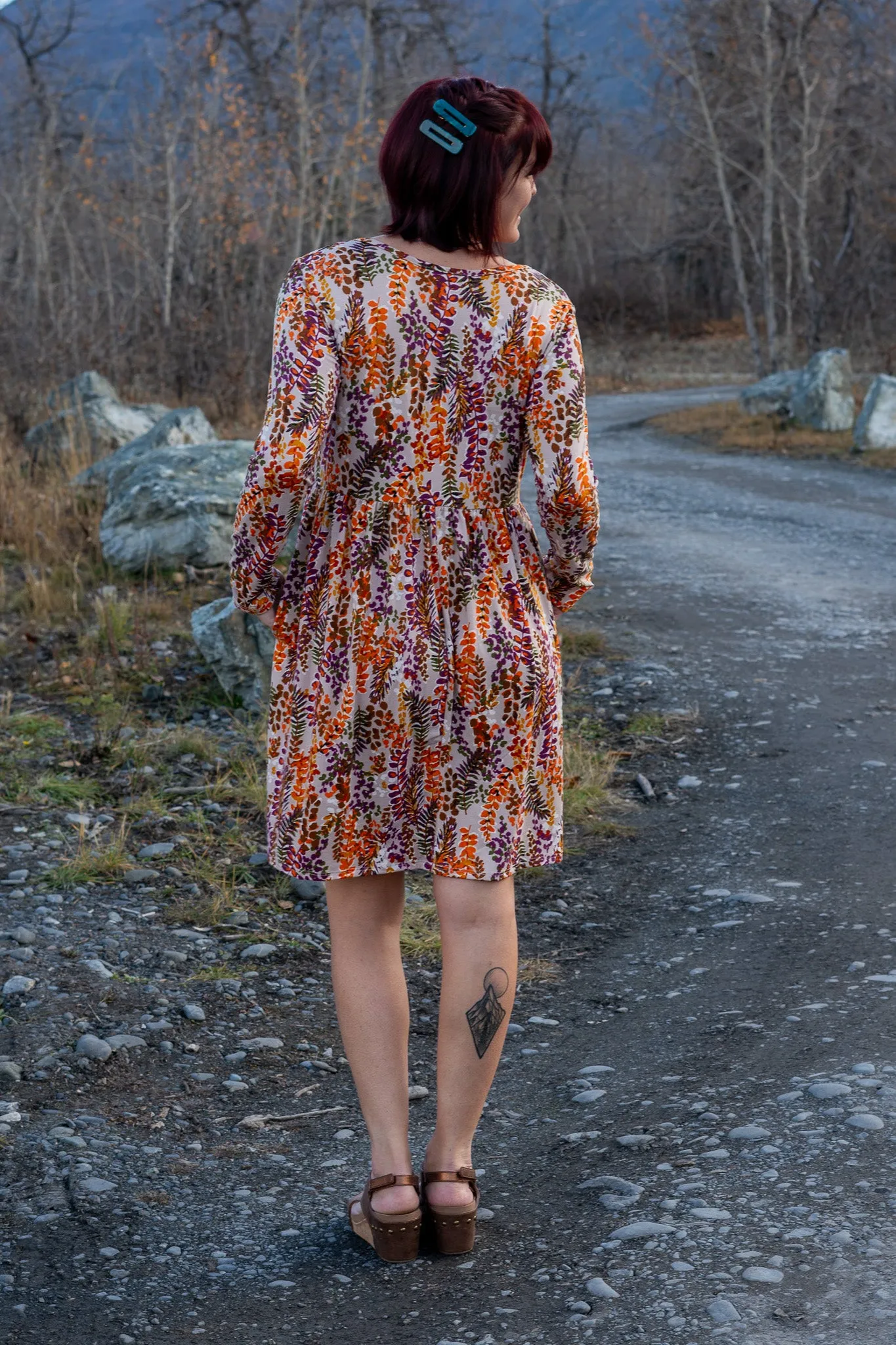 All The Pretty Flowers Knee Length Dress in Taupe Rust