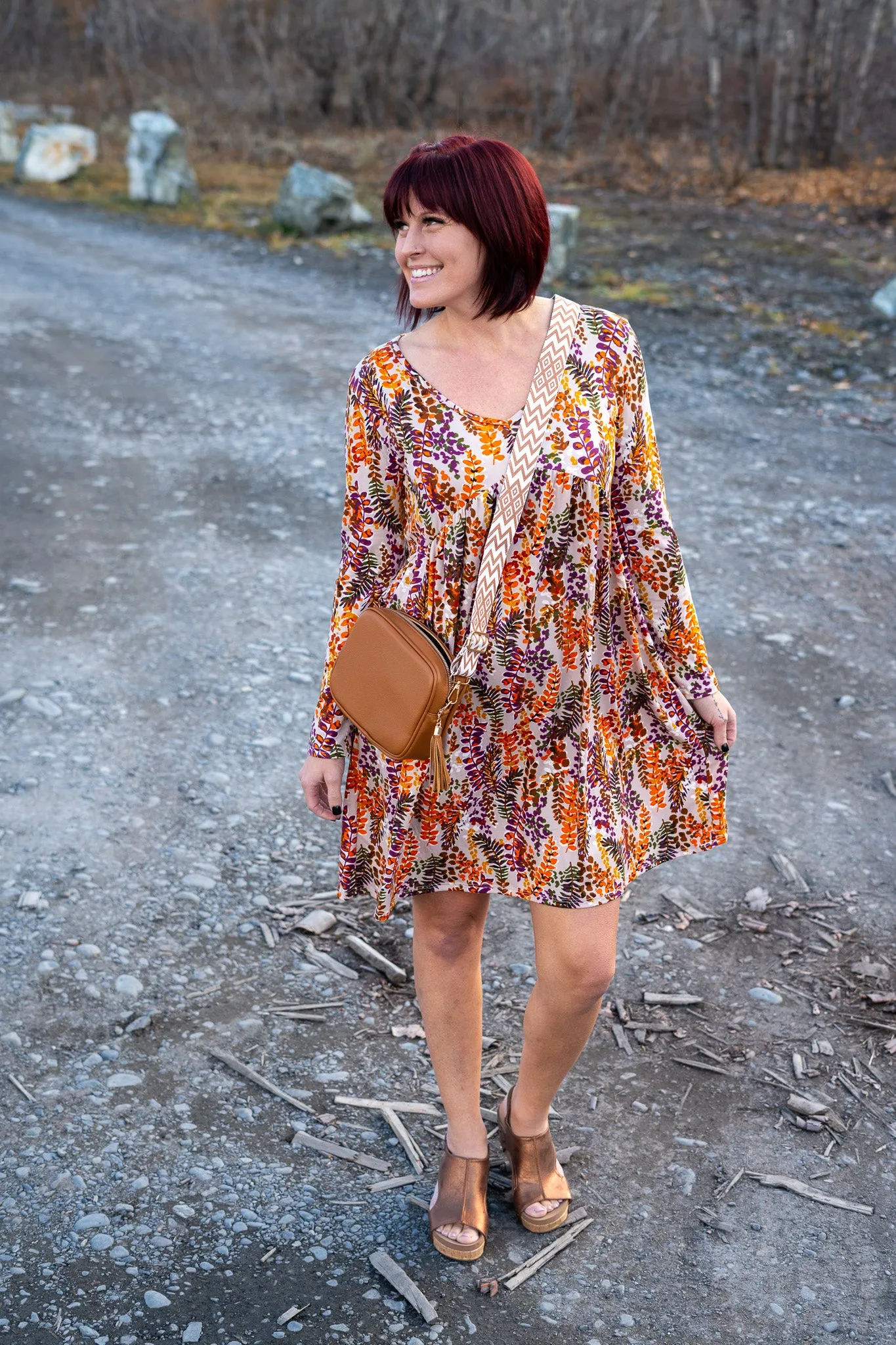 All The Pretty Flowers Knee Length Dress in Taupe Rust