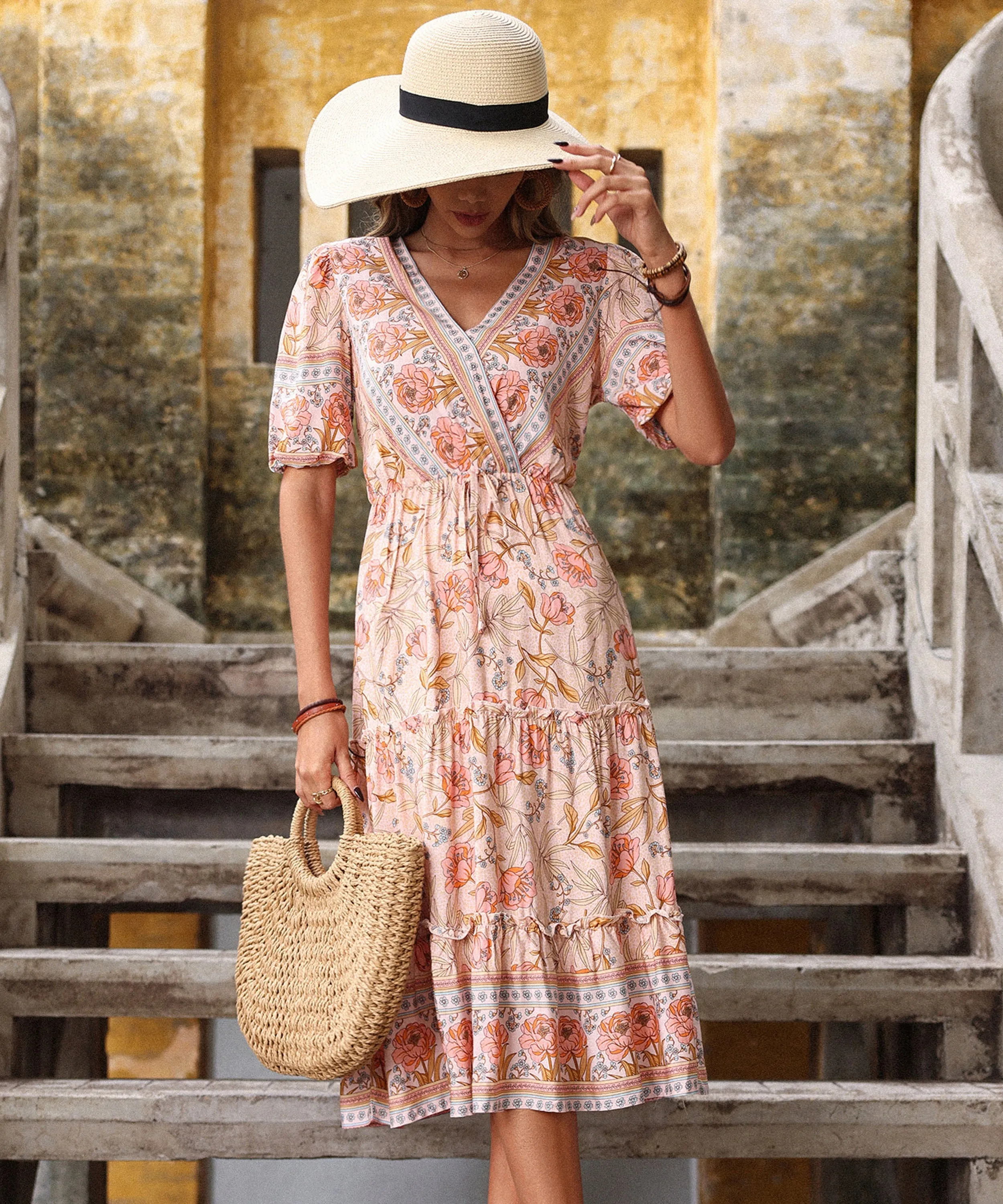 Alyanna Rose Print Dress - Pink