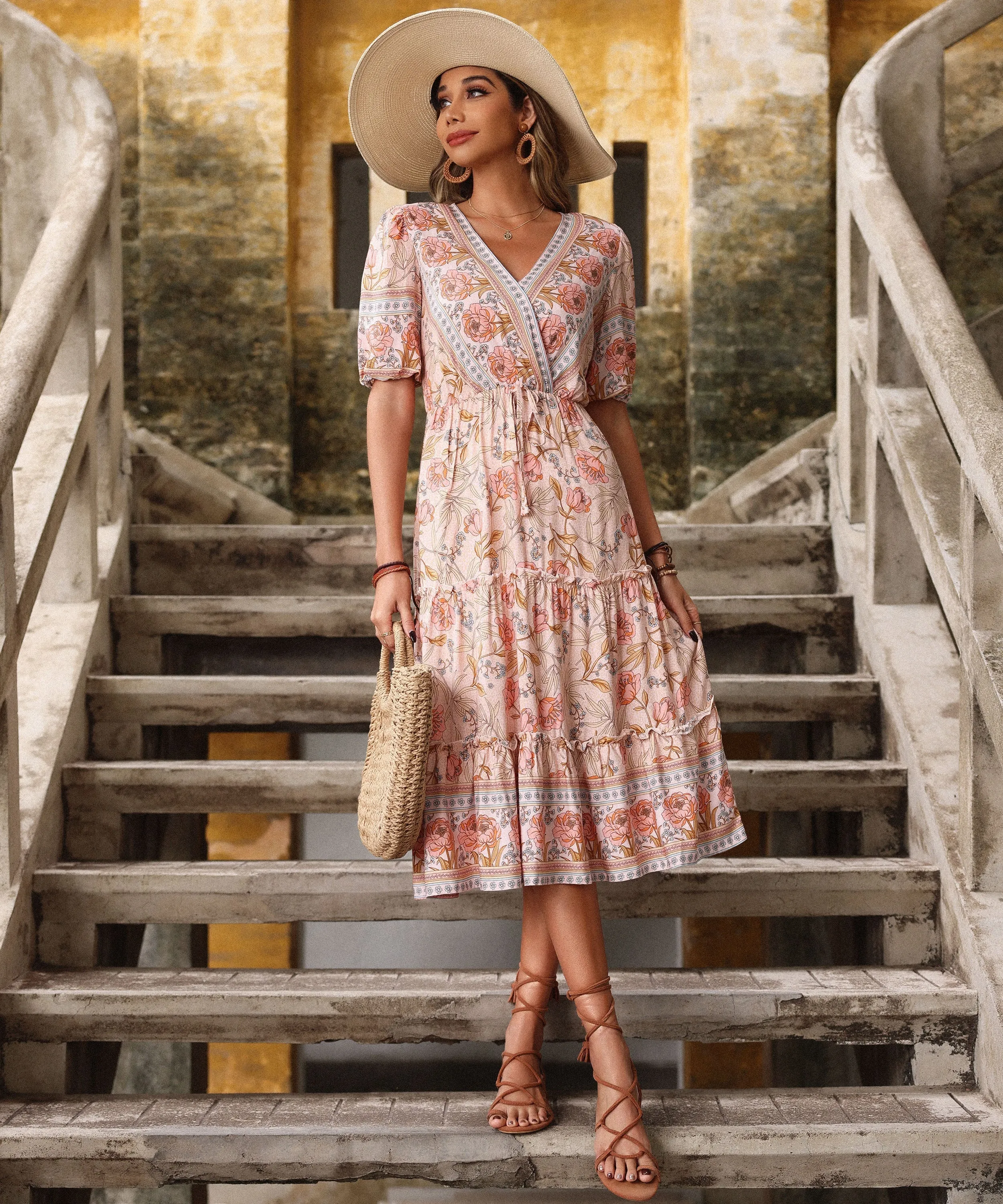 Alyanna Rose Print Dress - Pink