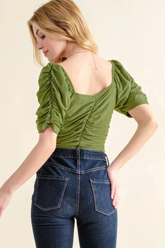 And The Why Buttery Soft Ruched Detailed Jersey Bodysuit