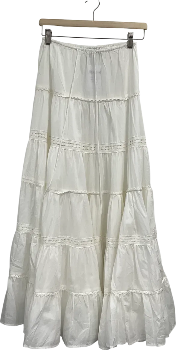 ASOS White Tiered Western Full Maxi Skirt In Ivory UK 6