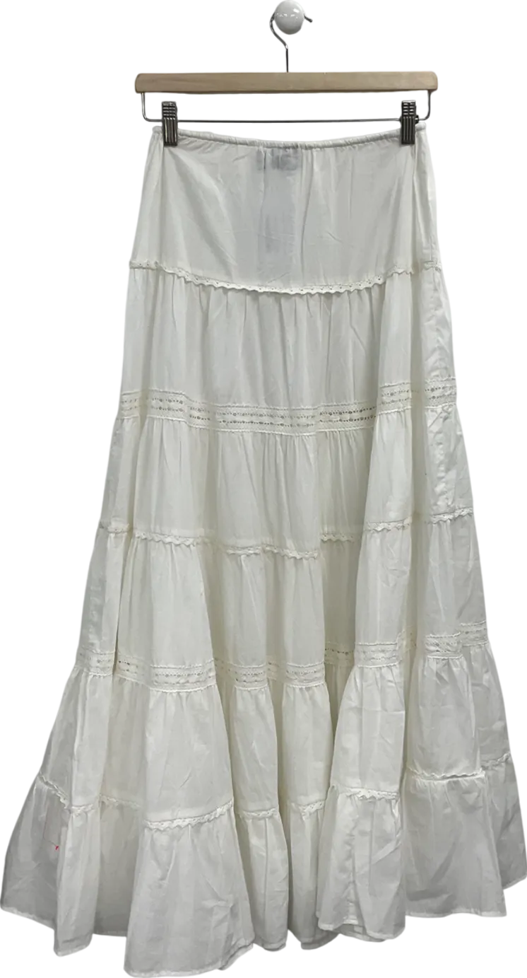 ASOS White Tiered Western Full Maxi Skirt In Ivory UK 6