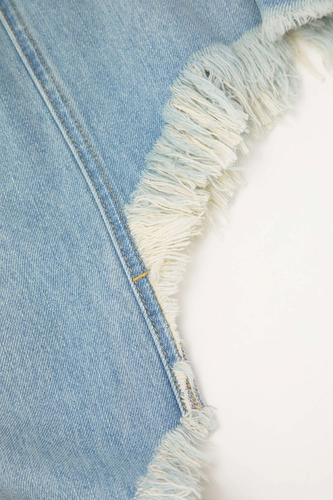 Asymmetric Frayed Trim Denim Skirt