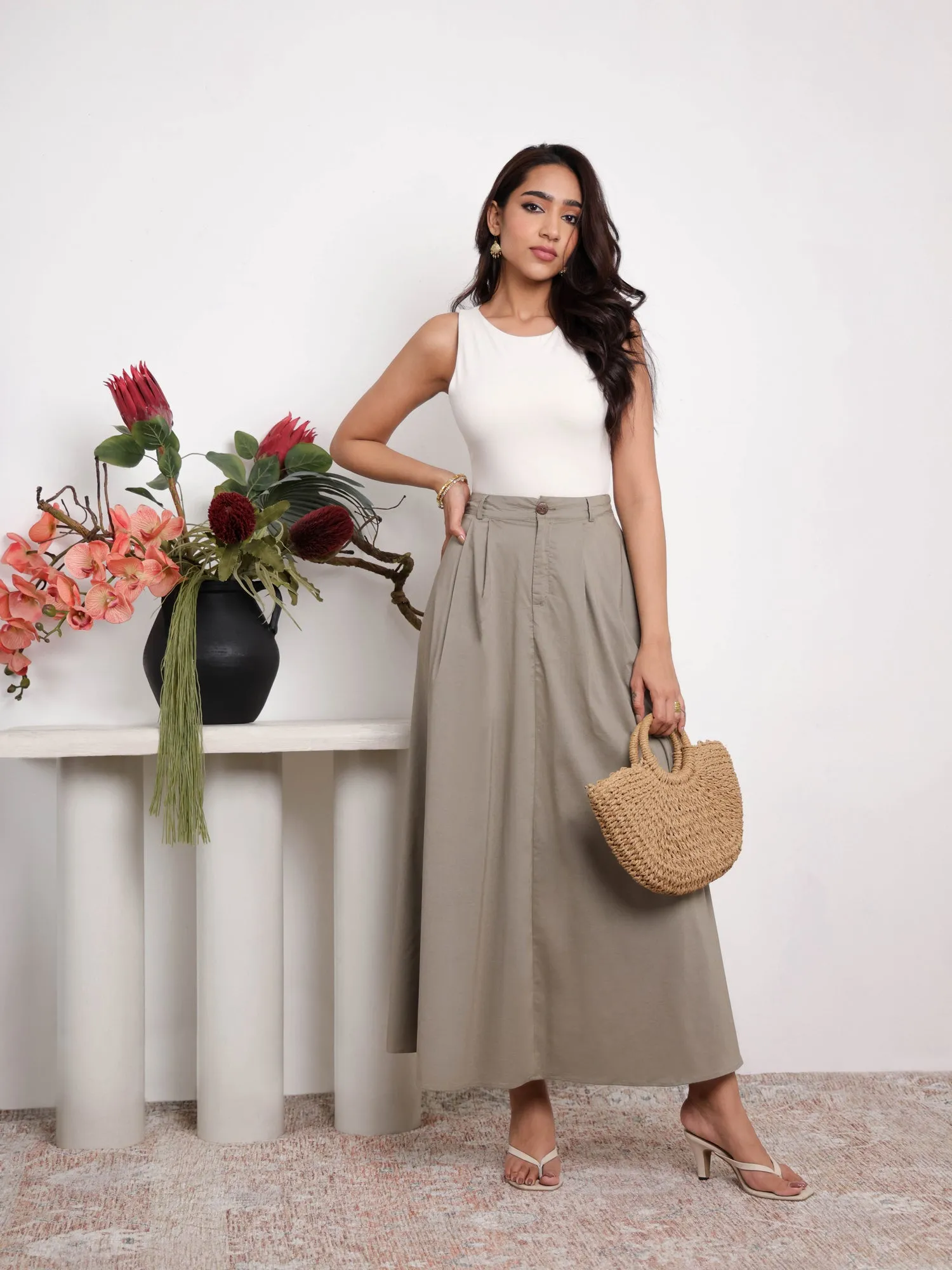 Back Elasticated Maxi Skirt