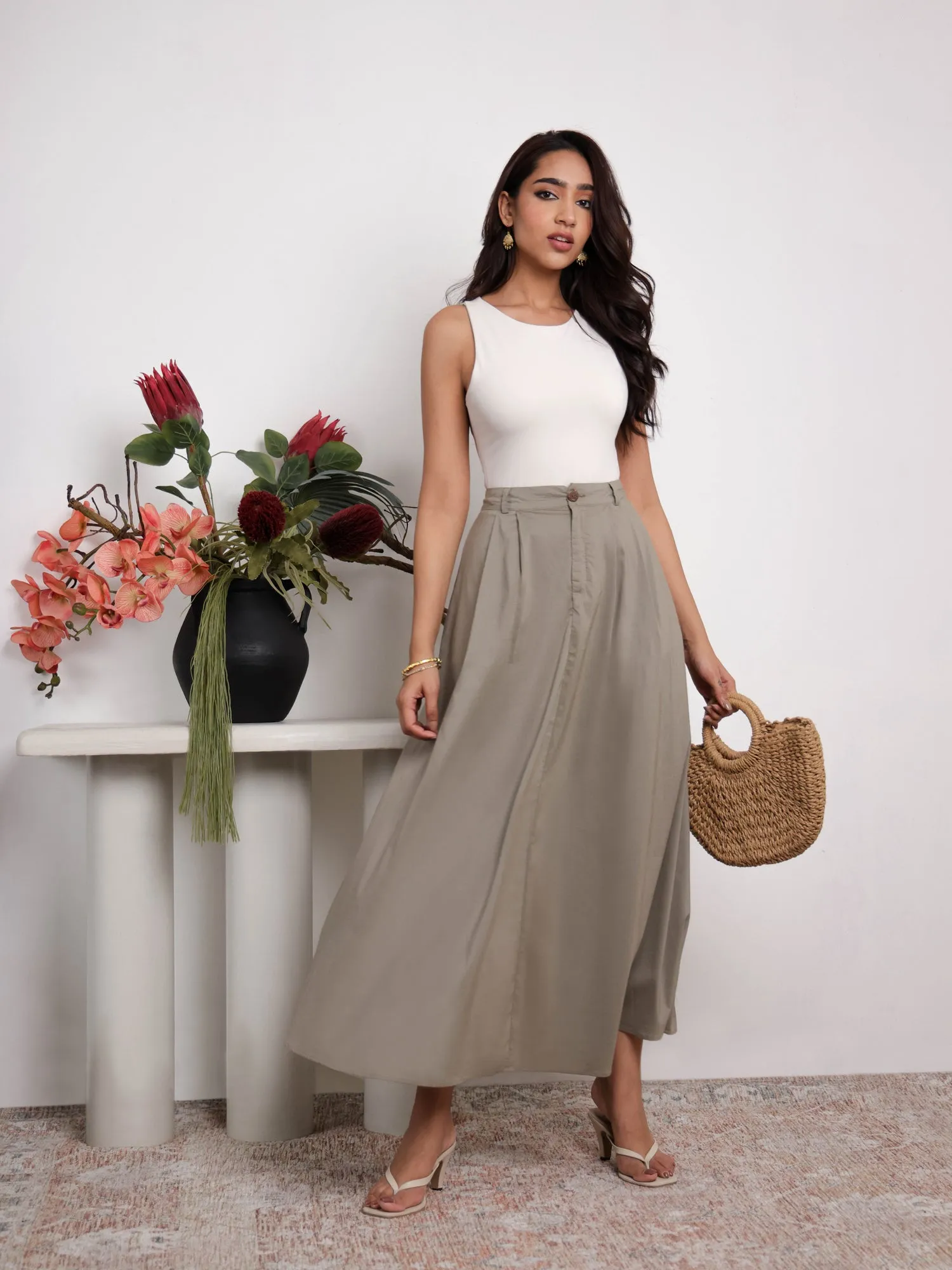 Back Elasticated Maxi Skirt