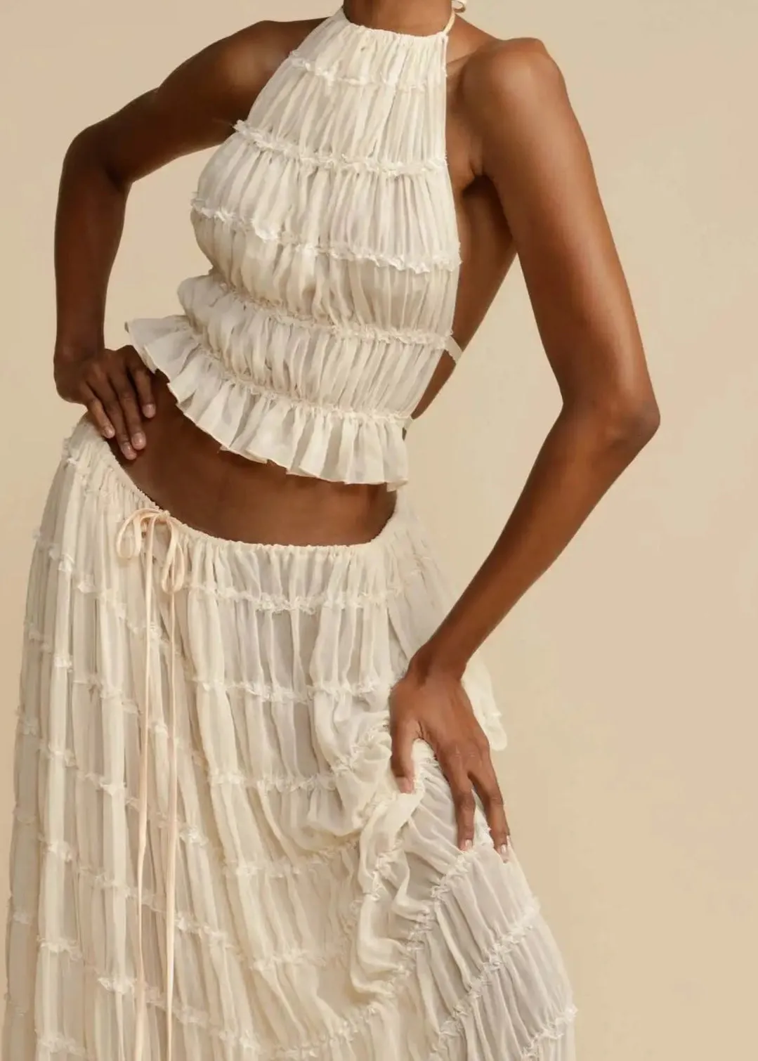 Backless Lace-Up Sling Top and Maxi Skirt