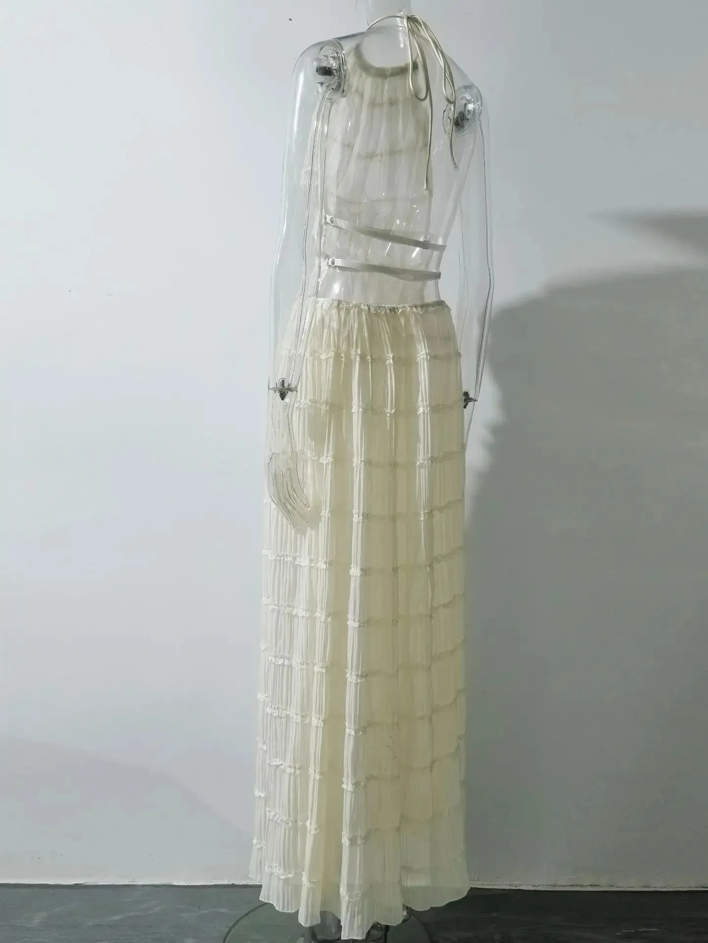 Backless Lace-Up Sling Top and Maxi Skirt