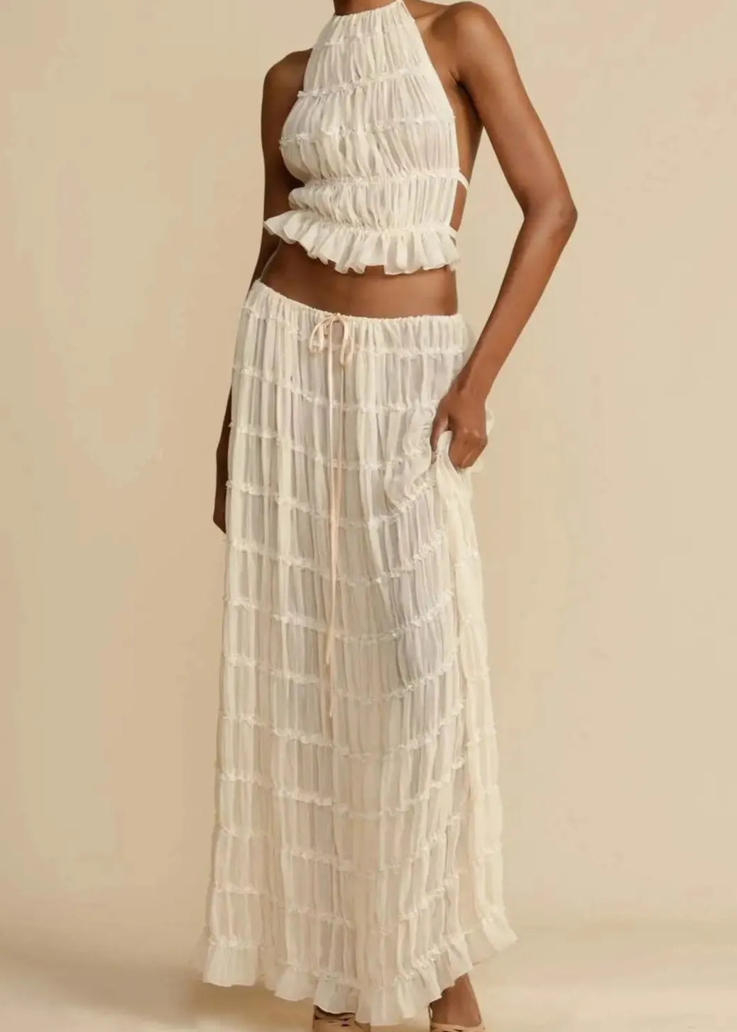 Backless Lace-Up Sling Top and Maxi Skirt