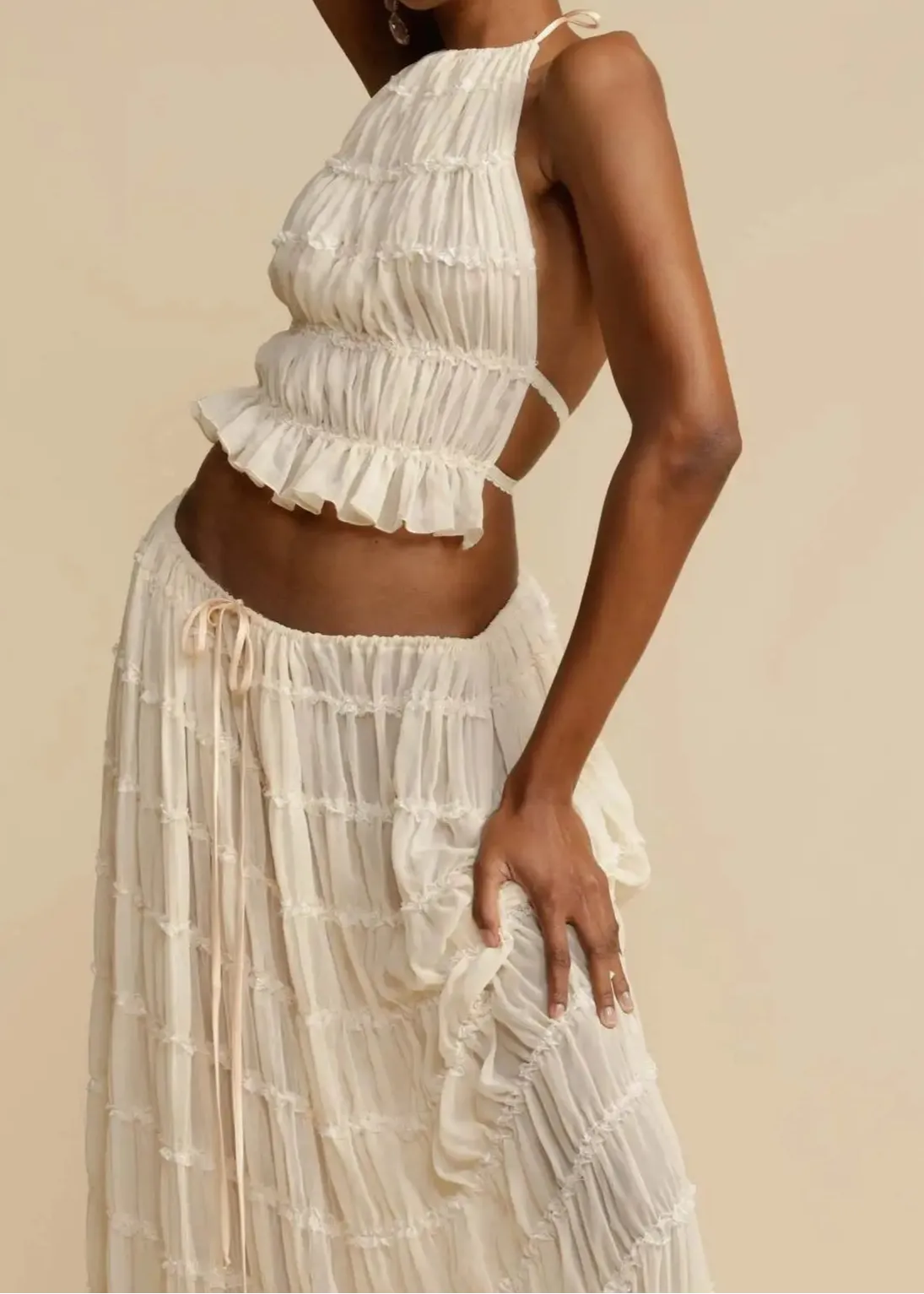 Backless Lace-Up Sling Top and Maxi Skirt