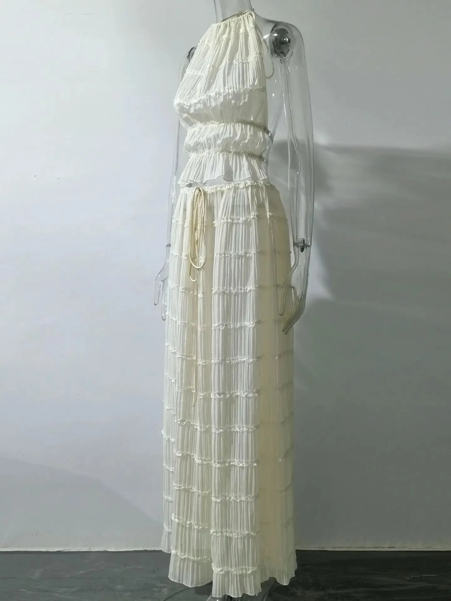 Backless Lace-Up Sling Top and Maxi Skirt
