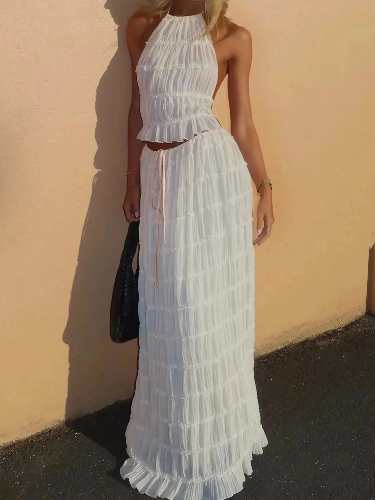 Backless Lace-Up Sling Top and Maxi Skirt