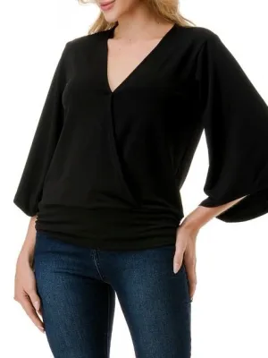 Banded Surplice Top - Black